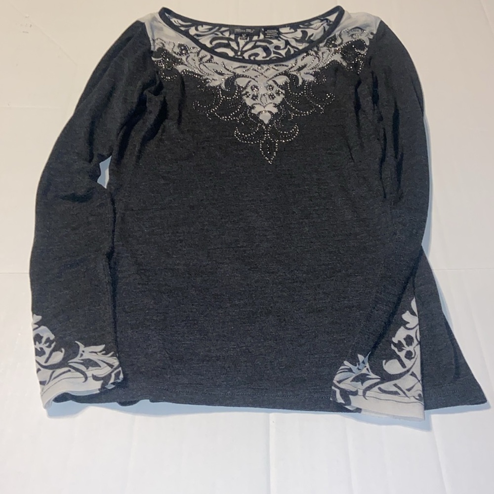 Long sleeve dark gray Miss Me bedazzled top size M